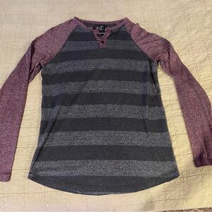Men's Long Sleeve Striped Shirt - Gray and Purple